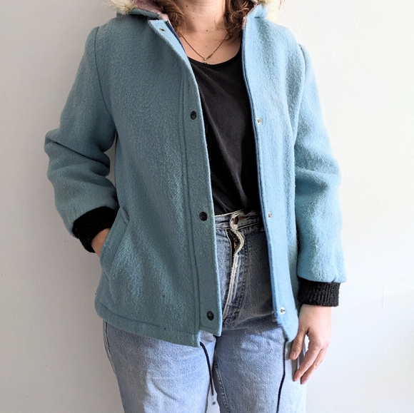 Arctic-Style Wool Parka - 80's Canadian Sportswear Winter Jacket - Fur Trim - Picture 1 of 10